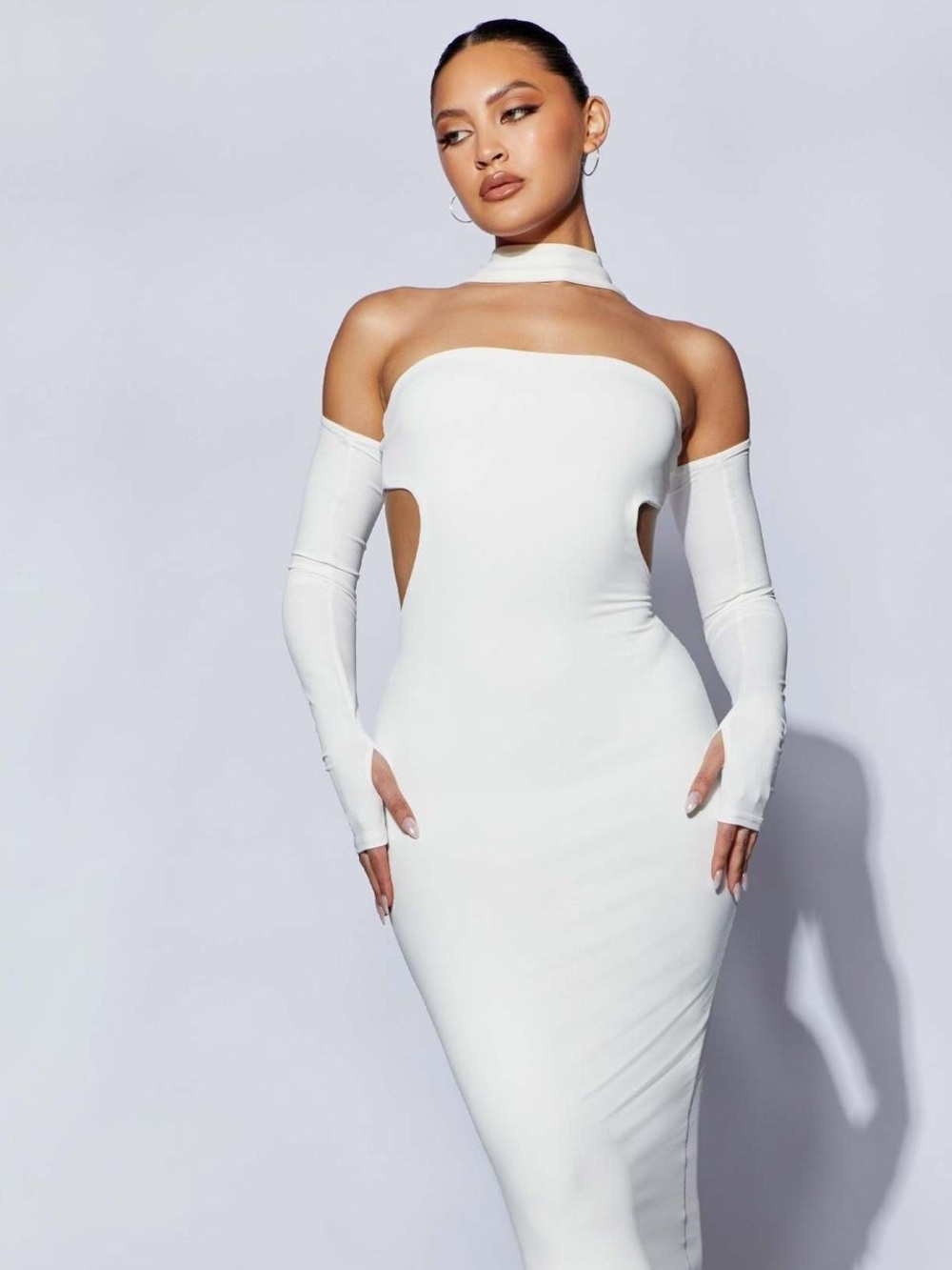Meshki White One-Shoulder Cutout Bodycon Dress